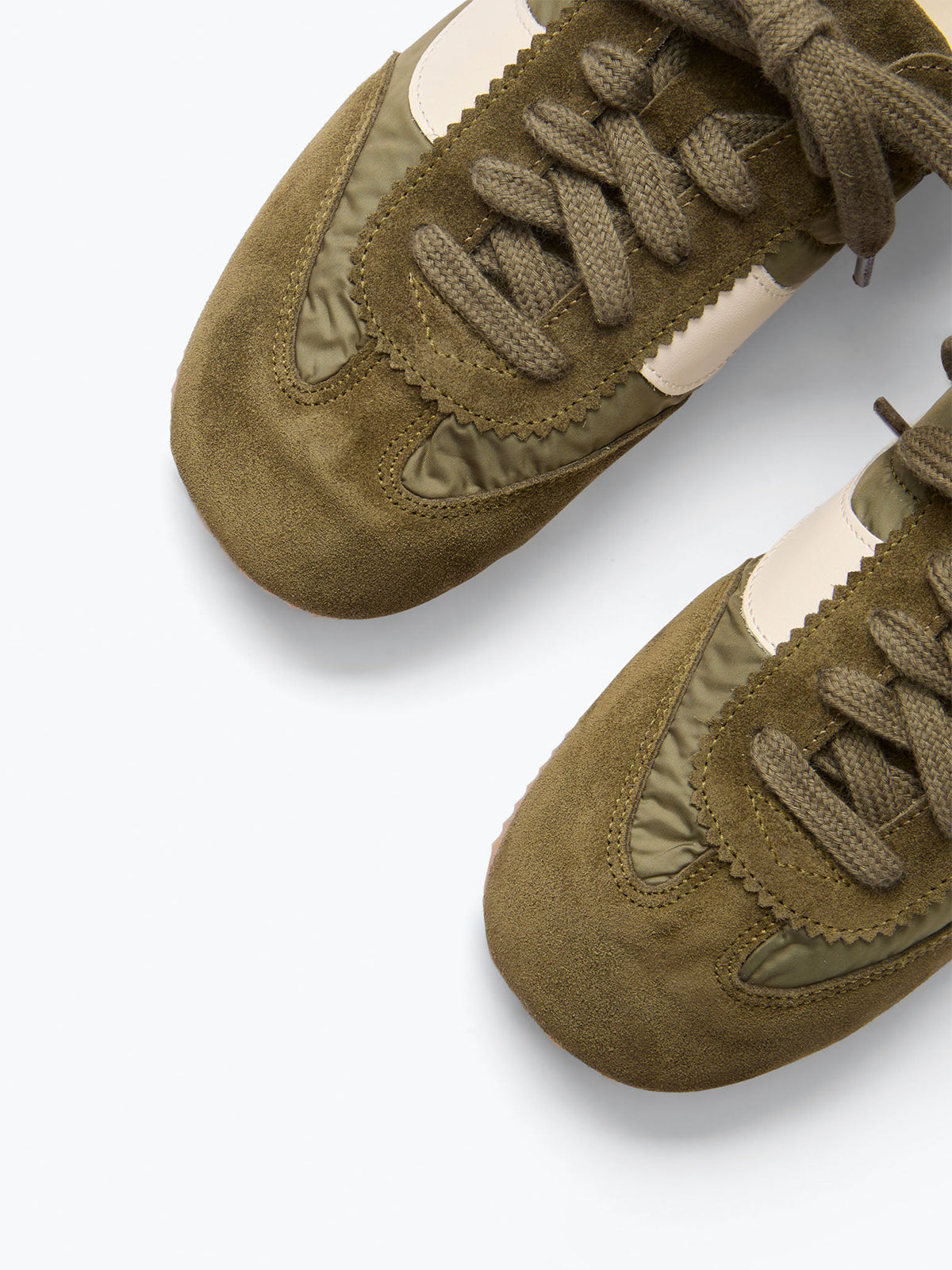 Coffee Cow Suede And Cloth And Cow Leather Square-Toe Lace-Up Sneakers