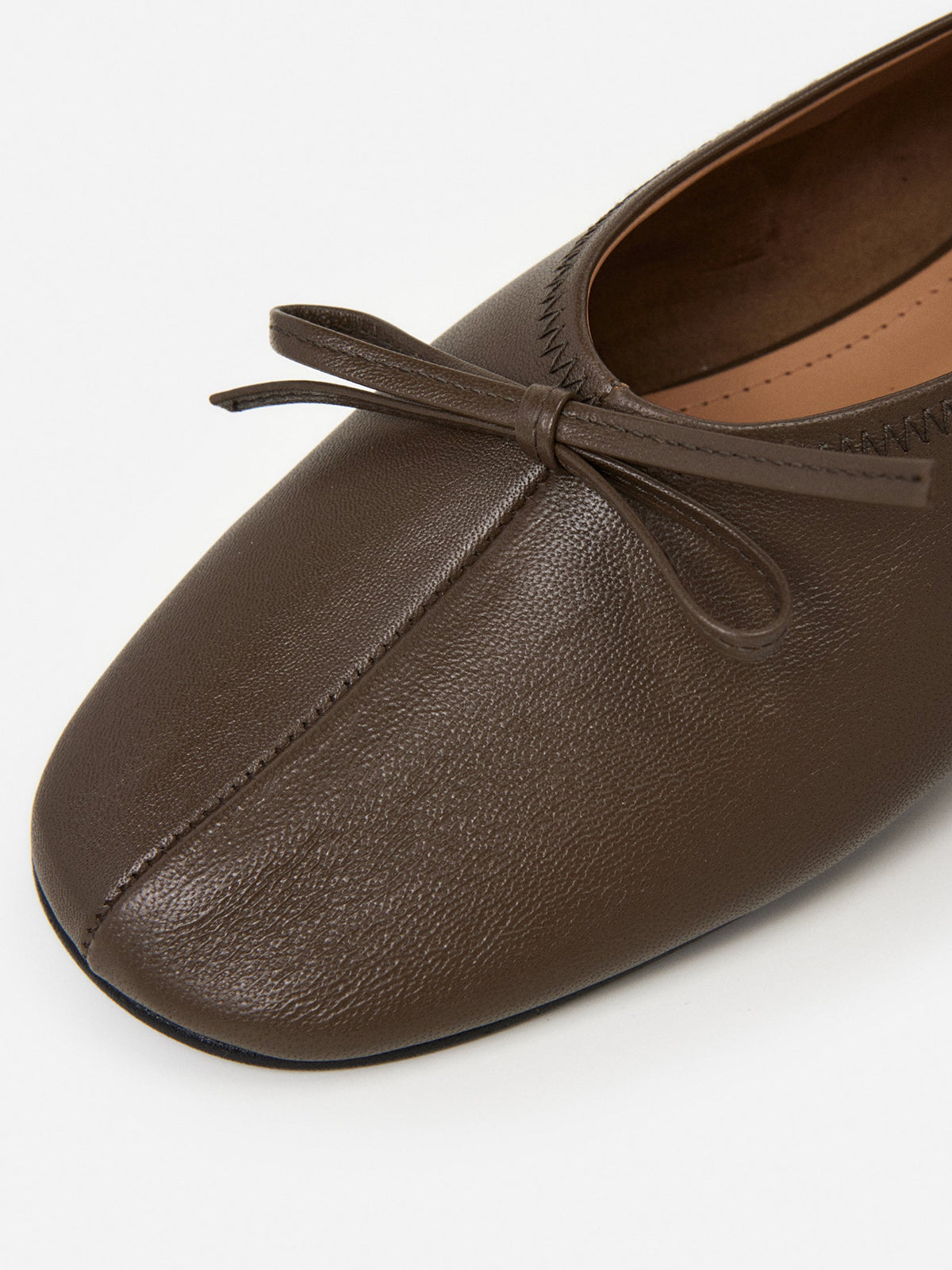 Khaki Classic Square-Toe Front Bow Simple Ballet Flats