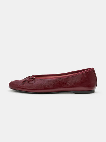Burgundy Square-Toe Chic Front Bow Slip-On Classic Ballet Flats