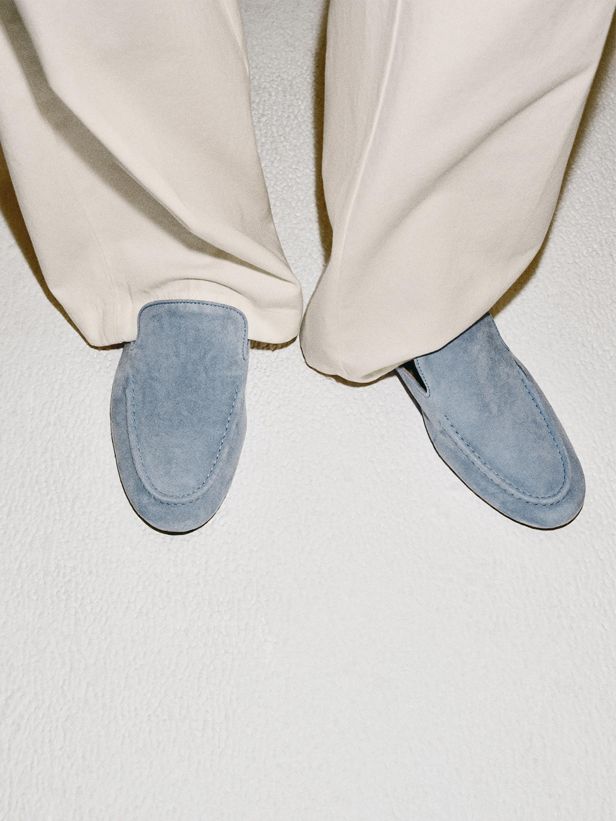 Blue Faux Suede Round-Toe Backless Mules Loafers Flats