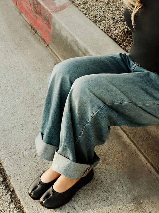 Black Split-Toe Slip-On Ballet Flats