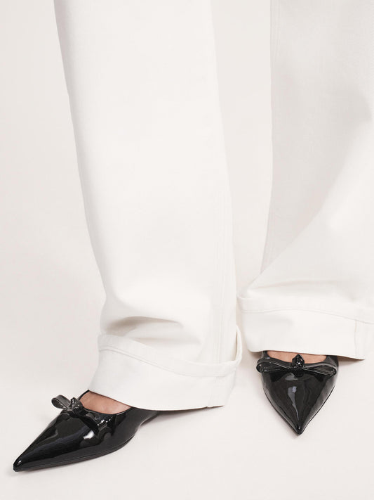 Black Patent Leather Pointed-Toe Front Bow Slip-On Flats