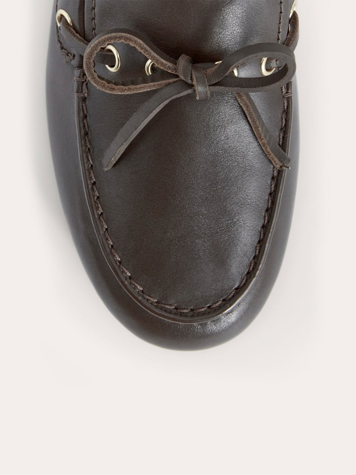 Dark Brown Round-Toe Front Bow And Lace Edge With Eyelets Flats