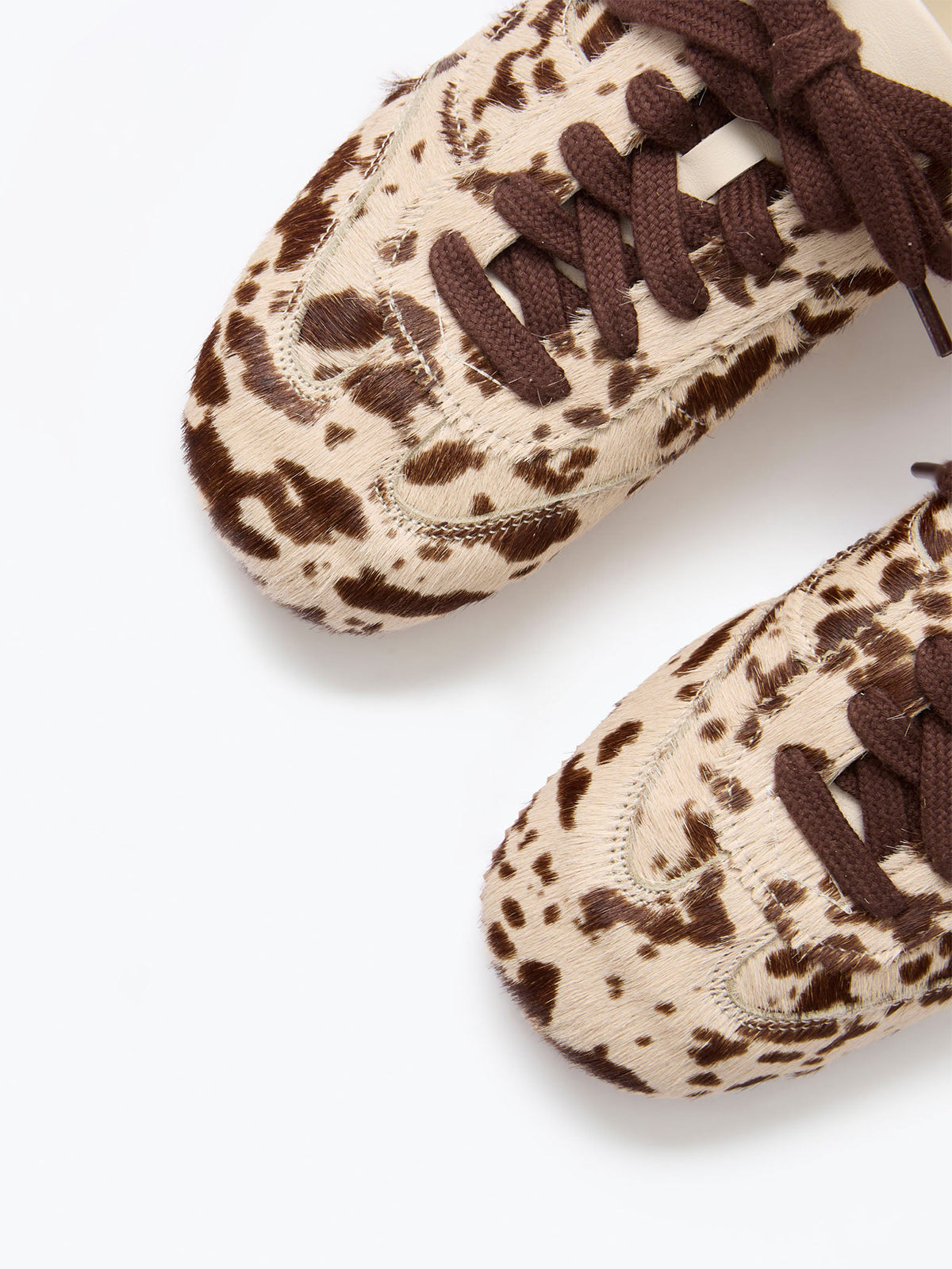 Cow Pattern Pony Hair Square-Toe Lace-Up Sneakers