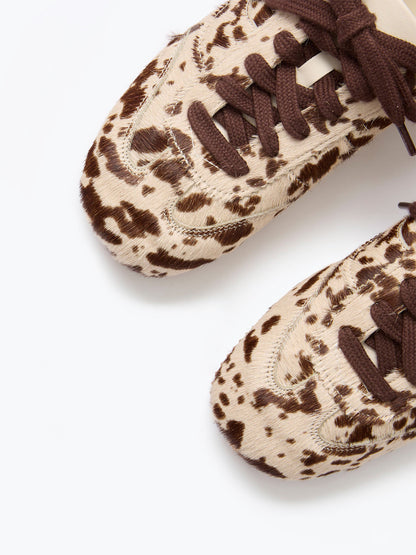 Cow Pattern Pony Hair Square-Toe Lace-Up Sneakers
