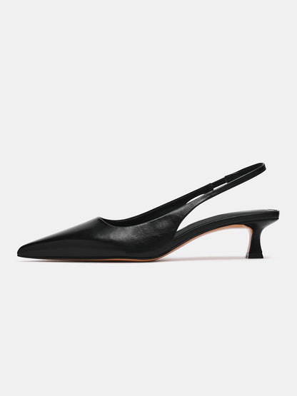 Black Pointed-Toe Classic Back Strap Chic Kitten Heels