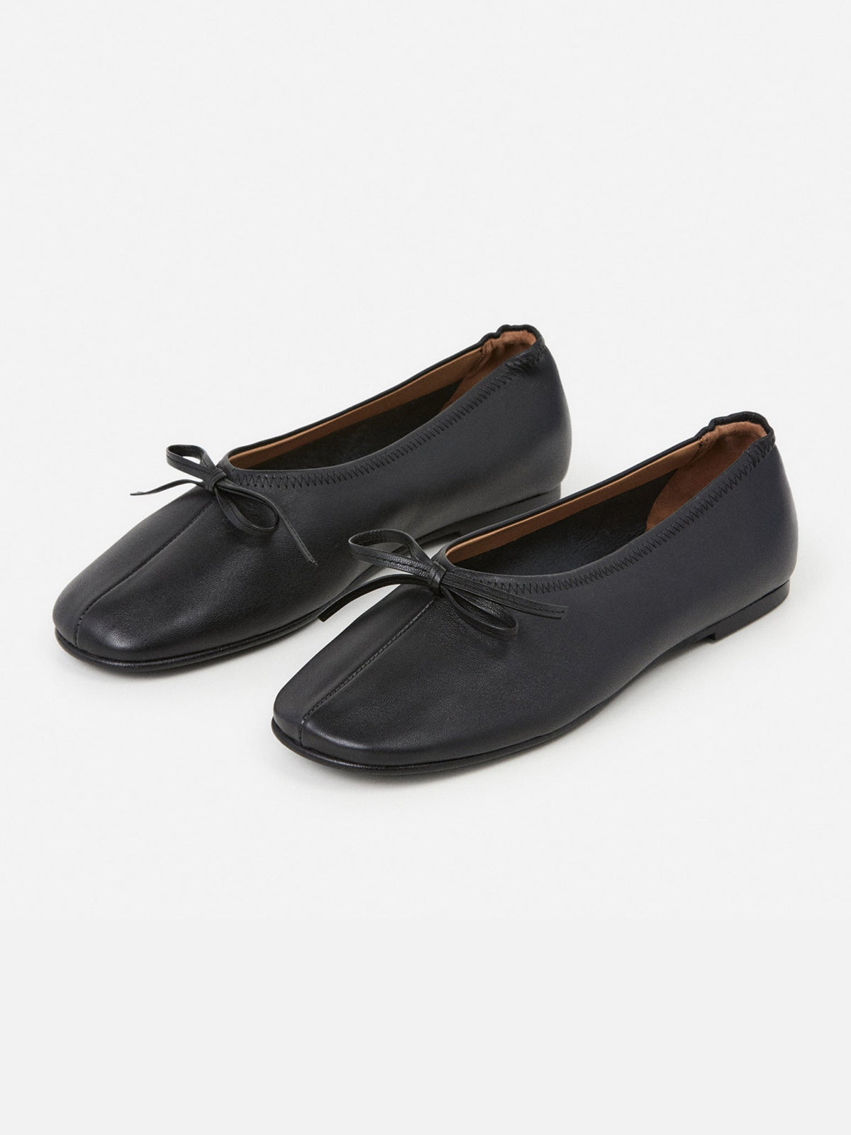 Black Classic Square-Toe Front Bow Simple Chic Ballet Flats