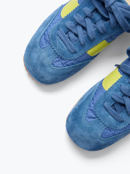 Indigo Cow Suede And Cloth And Cow Leather Square-Toe Lace-Up Sneakers