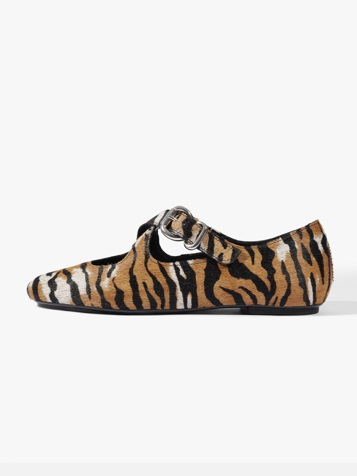 Tiger Pattern Square-Toe Chic Crossed Strap With Buckle Slip-On Flats