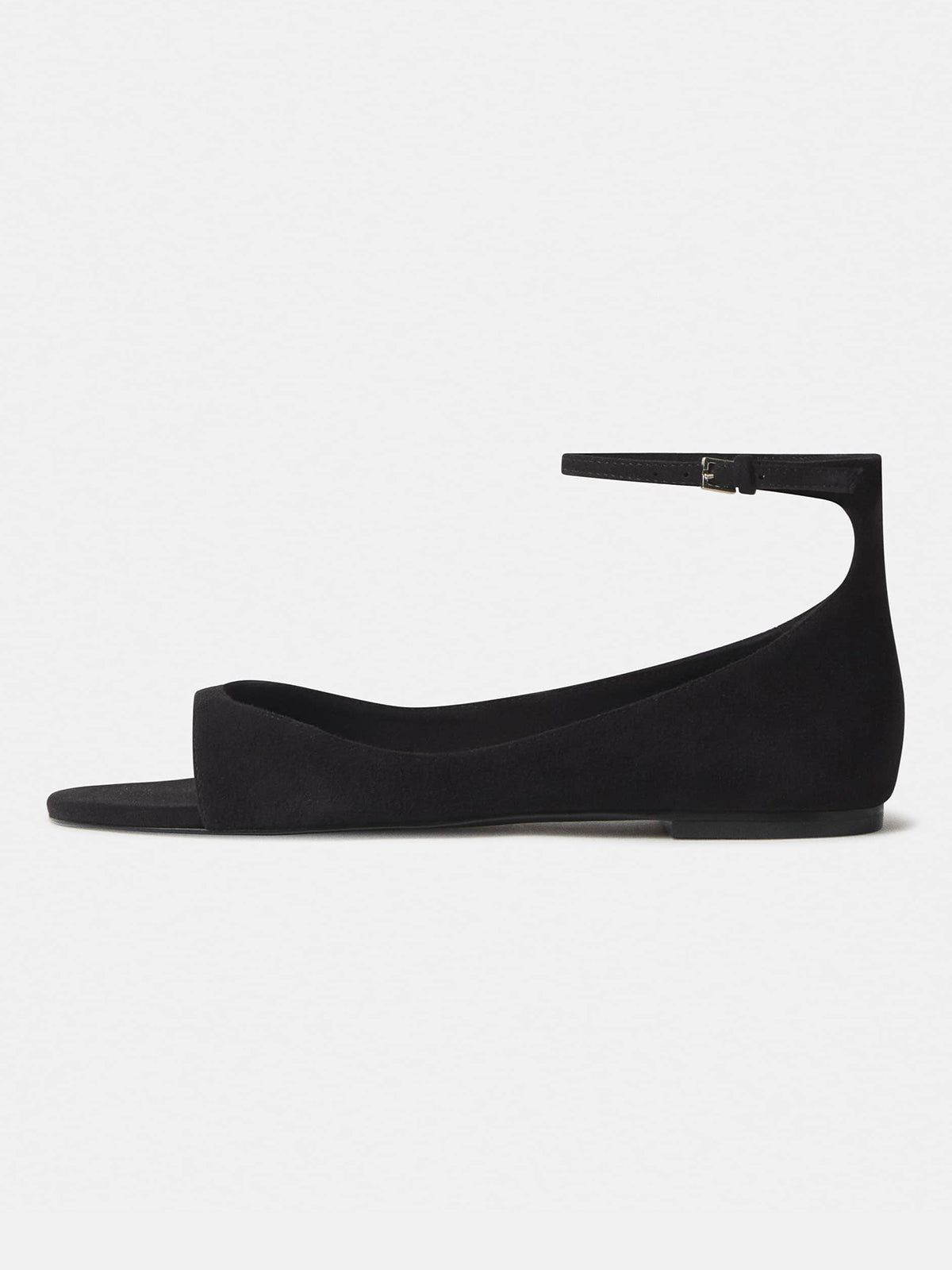 Black Faux Suede Square-Toe Buckle Ankle Strap Flats Sandals