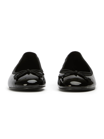 Round-Toe Chic Front Bow Slip-On Ballet Simple Flats - Patent Black