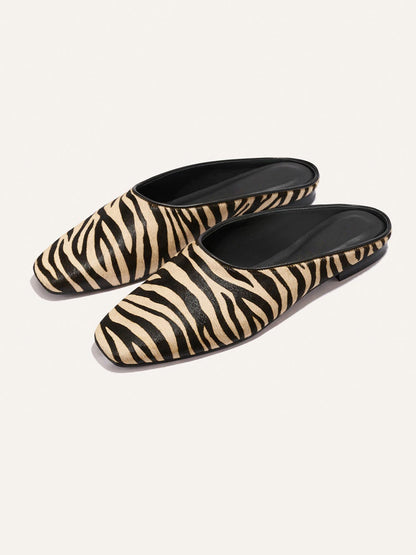 Backless Square-Toe Slip-On Chic Flats - Zebra Pattern