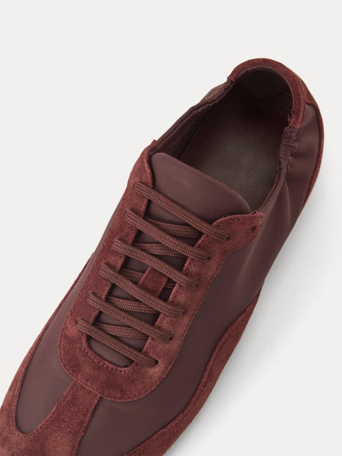 Burgundy Faux Suede And Cloth Round-Toe Lace-Up Ballet Sneakers