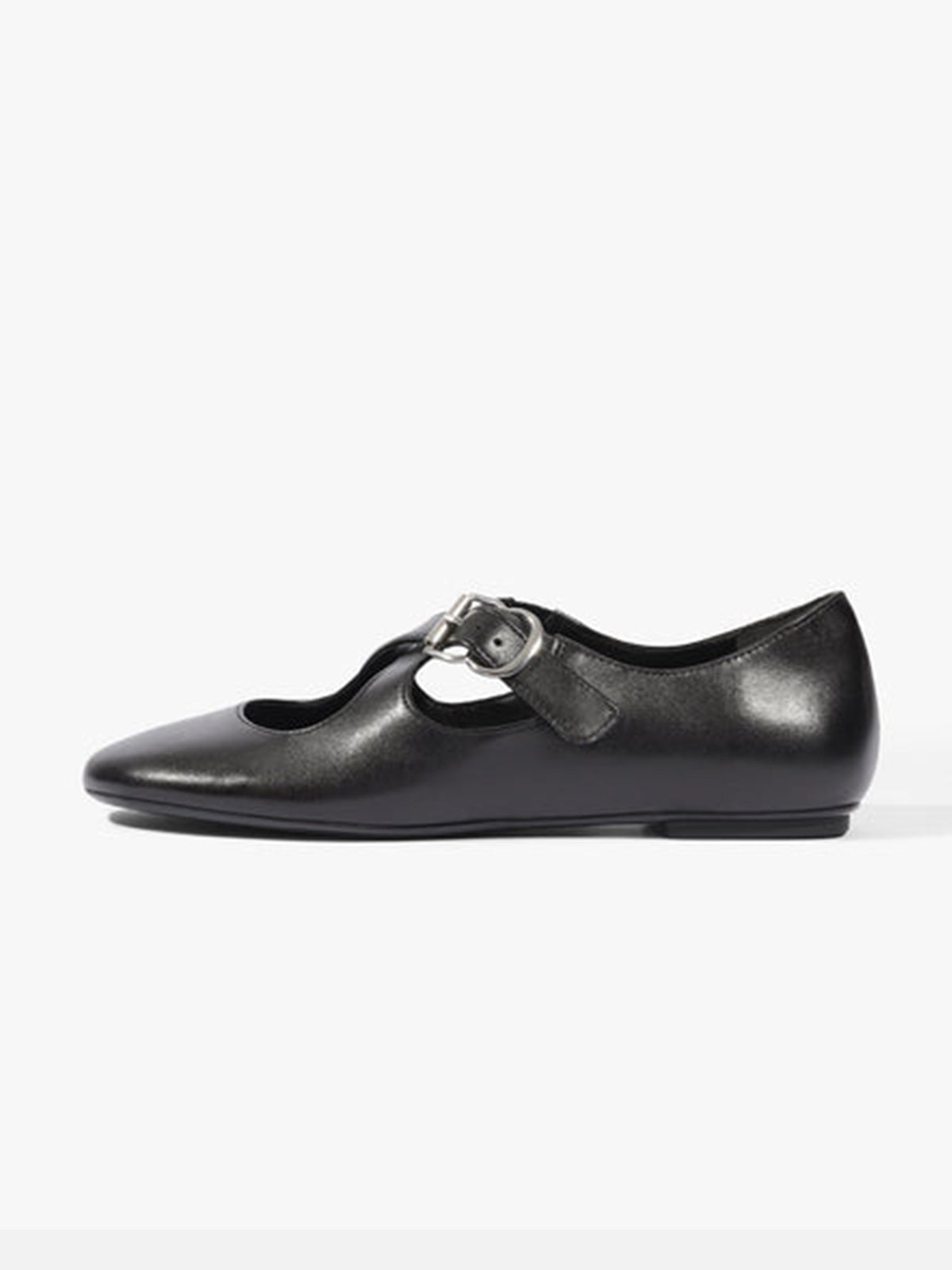 Black Square-Toe Chic Crossed Strap With Buckle Slip-On Flats
