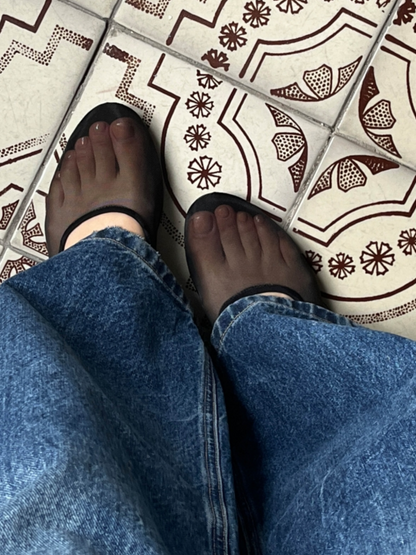 Round-Toe Slip-On Ballet Flats in Black Mesh