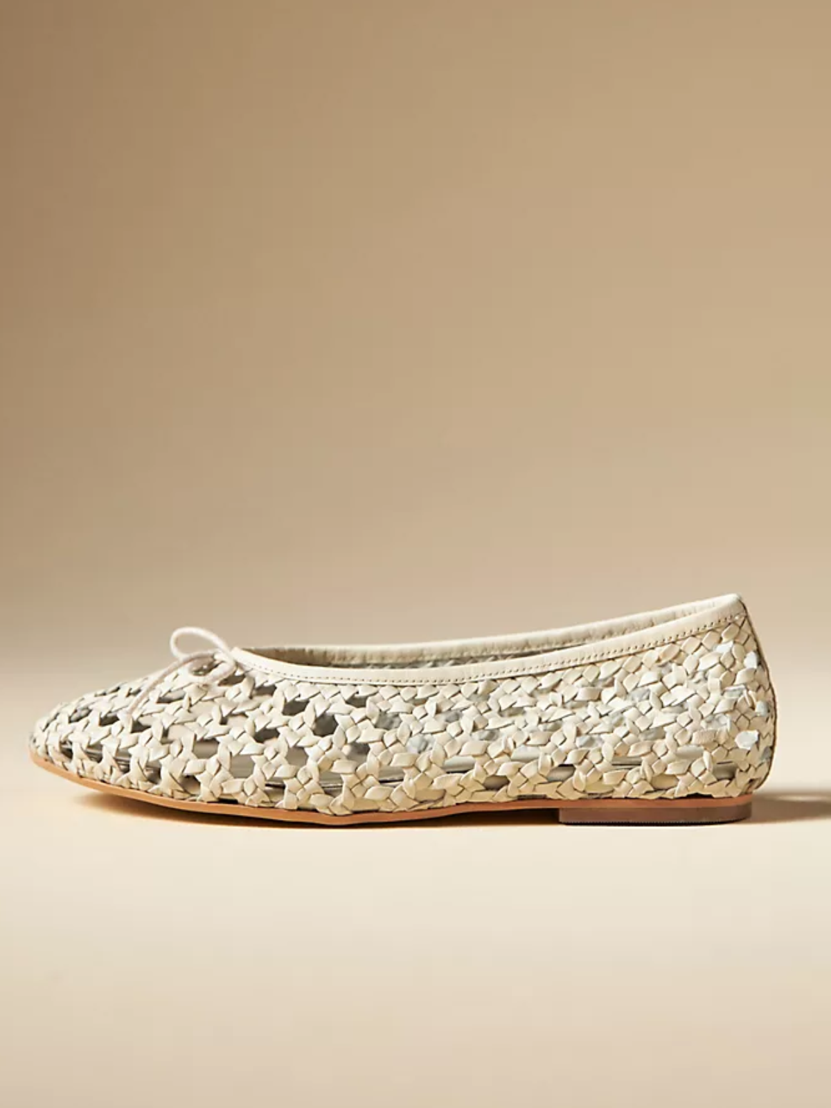 Cream Boho Woven Hollow-Out Ballet Flats With Dainty Bow