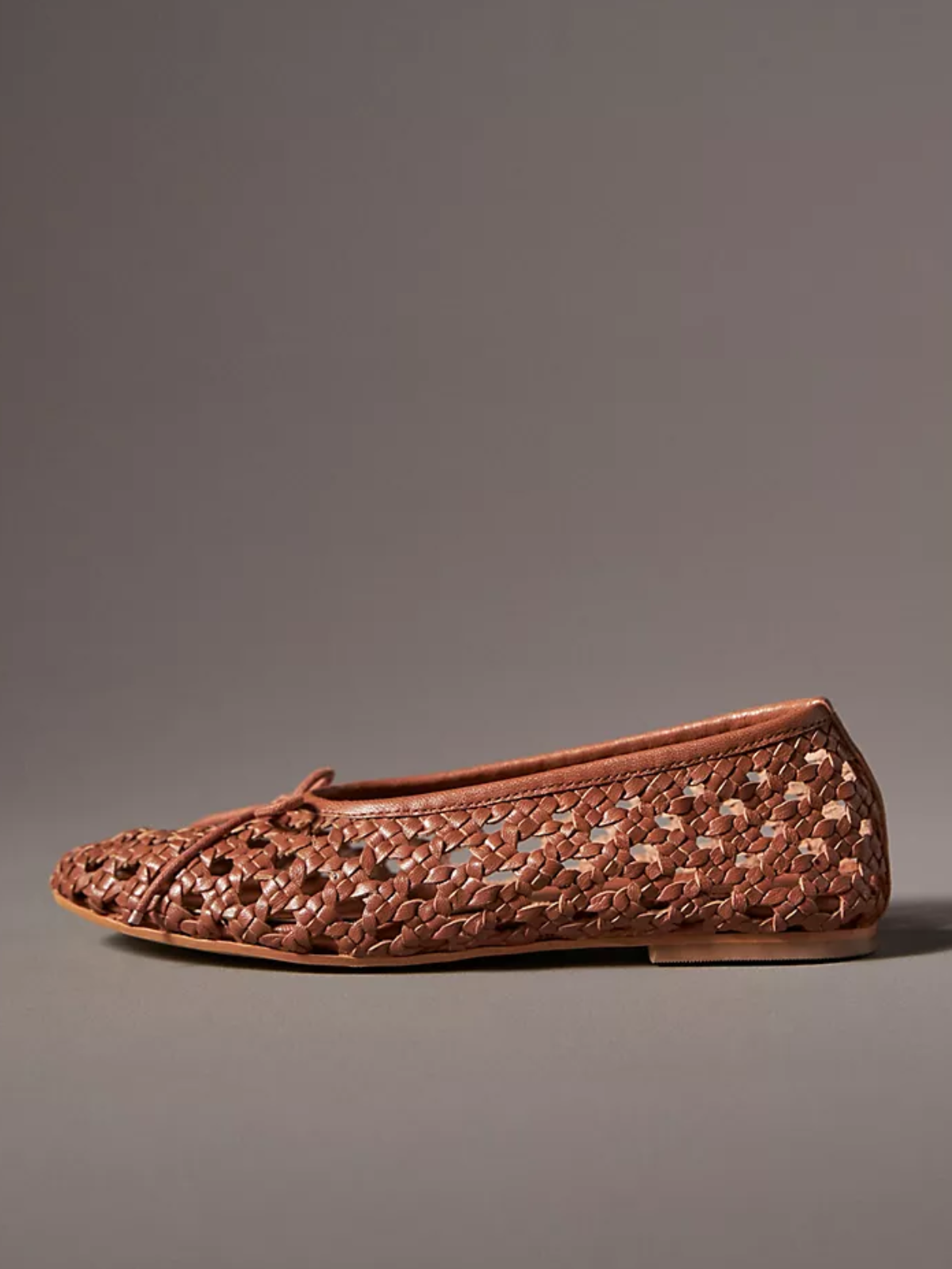 Rusty Brown Boho Woven Hollow-Out Ballet Flats With Dainty Bow