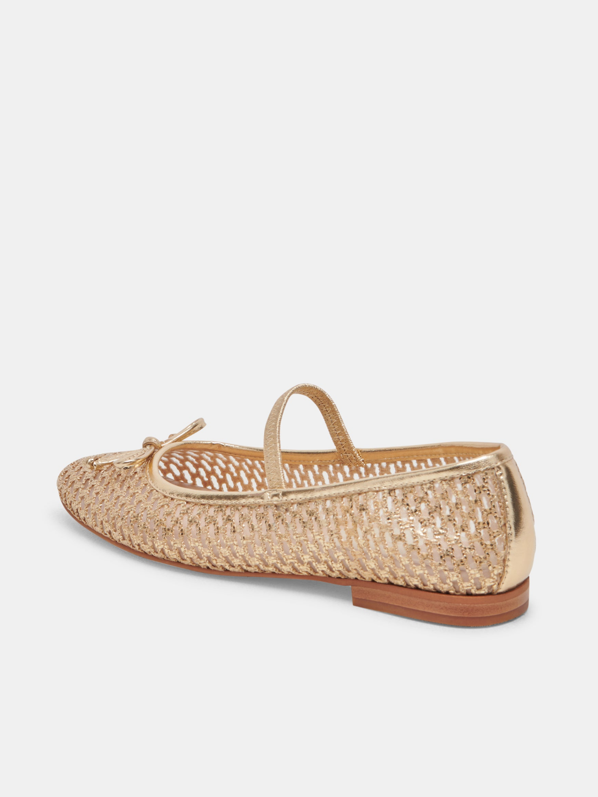 Metallic Gold Raffia Woven Bow Ballet Flats Round-Toe Boho Mary Janes