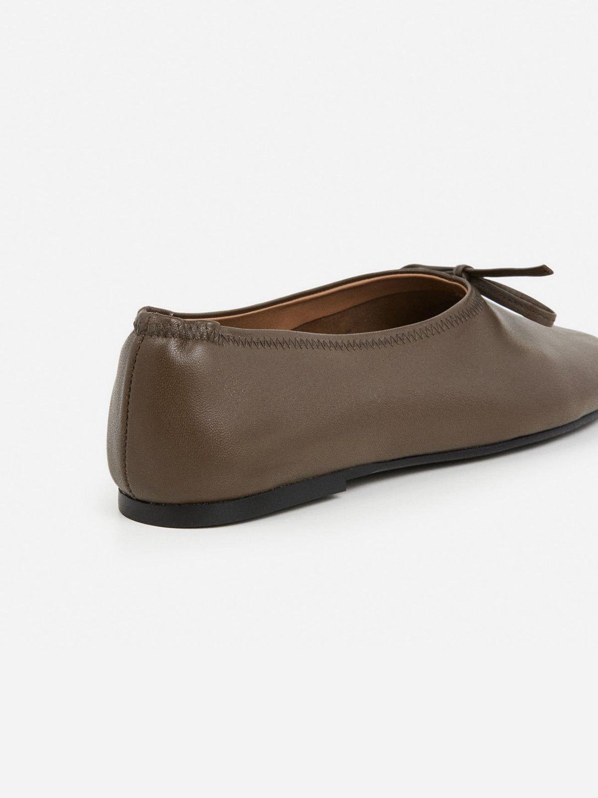 Khaki Classic Square-Toe Front Bow Simple Ballet Flats