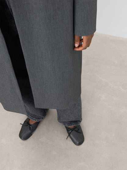 Black Classic Square-Toe Front Bow Simple Chic Ballet Flats