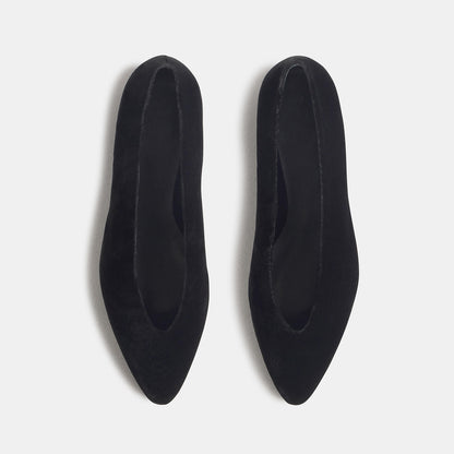 Chic Slip-On Pointed-Toe Simple Ballet Flats - Black Velvet