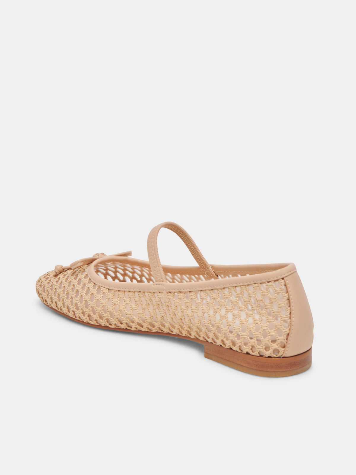 Nude Raffia Woven Bow Ballet Flats Round-Toe Boho Mary Janes