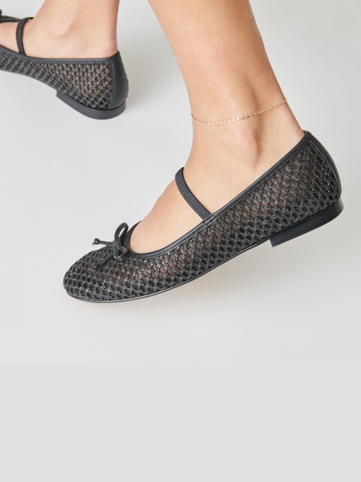 Black Raffia Woven Bow Ballet Flats Round-Toe Boho Mary Janes