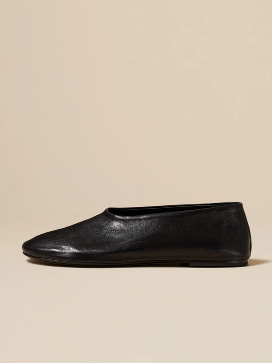 Black Vegan Leather Round-Toe Slip-On Ballet Flats