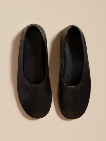 Black Vegan Leather Round-Toe Slip-On Ballet Flats