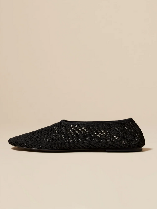 Black Crochet Mesh Round-Toe Slip-On Ballet Flats