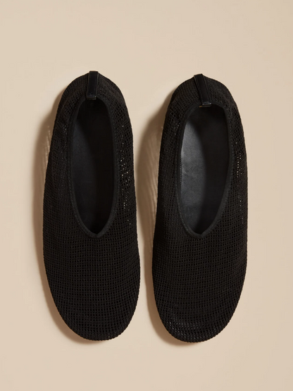 Black Crochet Mesh Round-Toe Slip-On Ballet Flats