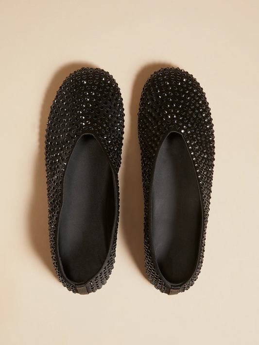 Black Full-Embellished Rhinestones Round-Toe Strass Ballet Flats