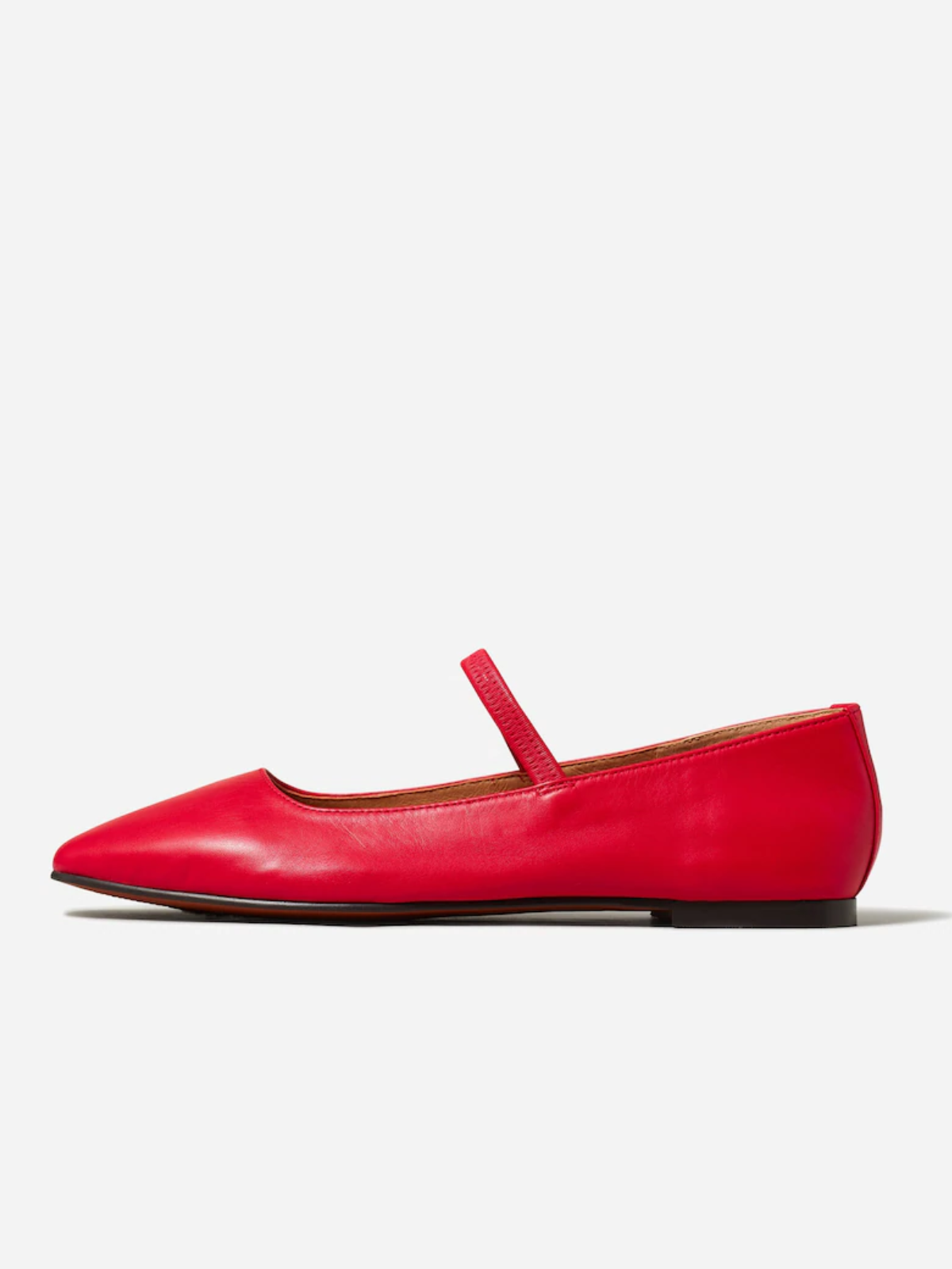 Red Vegan Leather Square-Toe Ballet Flats Mary Janes