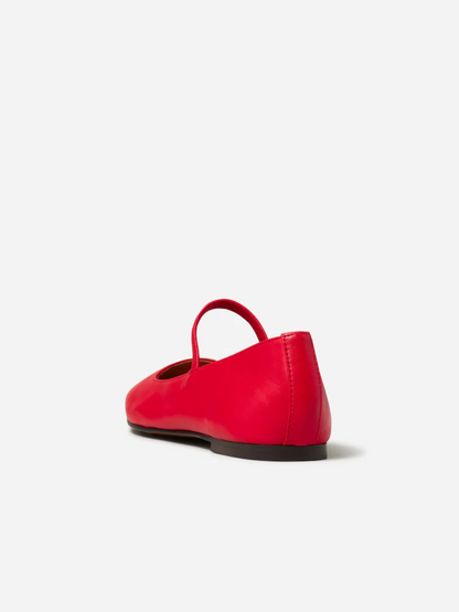 Red Vegan Leather Square-Toe Ballet Flats Mary Janes