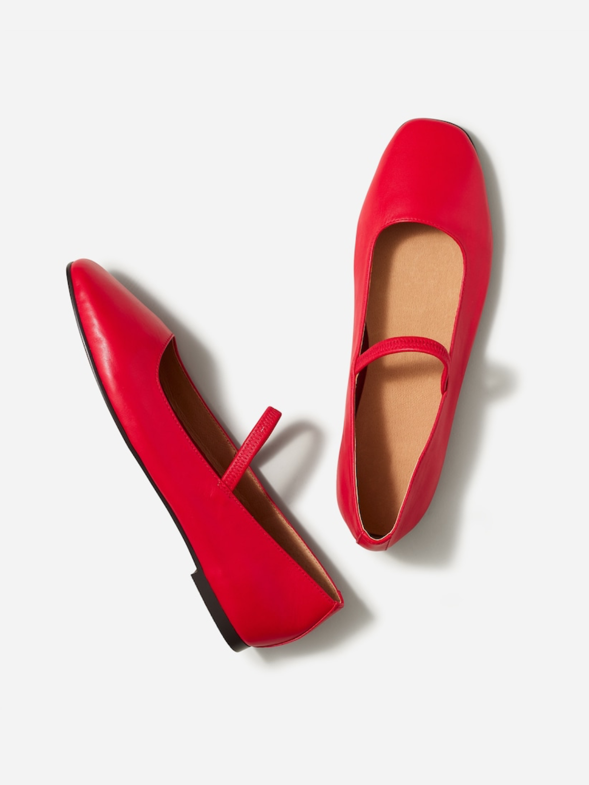 Red Vegan Leather Square-Toe Ballet Flats Mary Janes