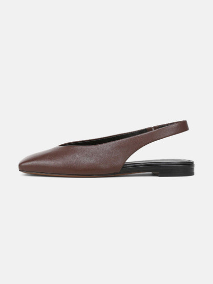 Brown Vegan Leather Square-Toe Chic Back Strap Mules Flats