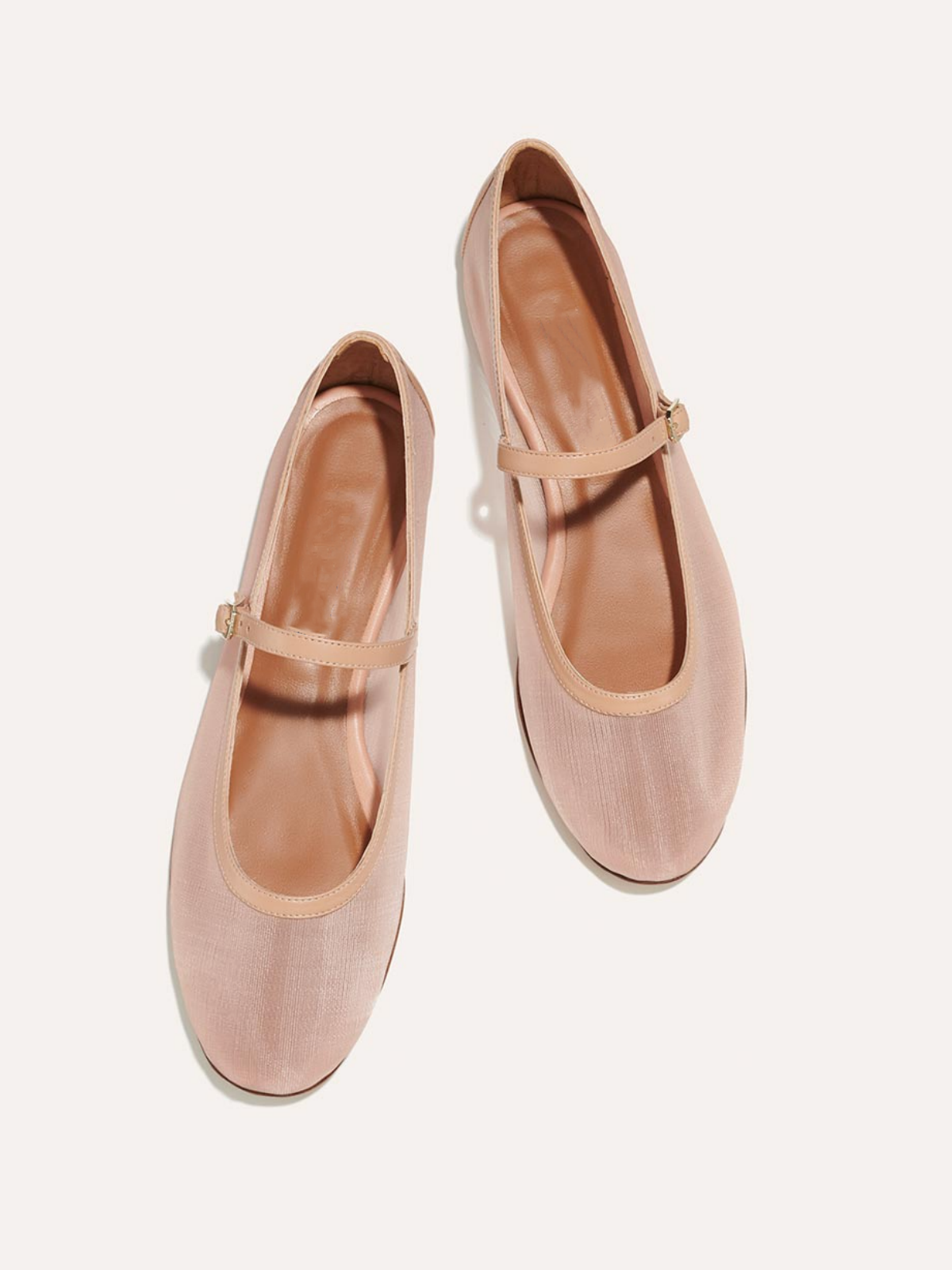 Light Pink Mesh Round-Toe Ballet Flats Mary Janes With Buckled Strap