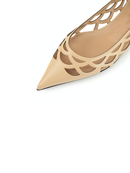 Beige Boho Hollow-Out Pointed-Toe Ballet Flats