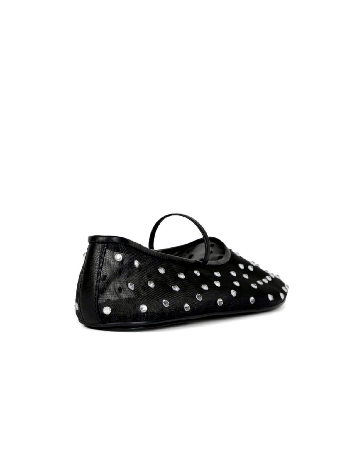 Cute Black Mesh Round Toe Mary-Jane Ballet Flat With Sparkle Rhinestones