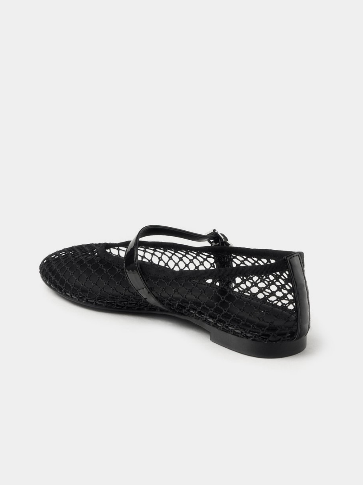 Fishnet Round-Toe Ballet Flats Mary Janes With Buckled Strap In Black