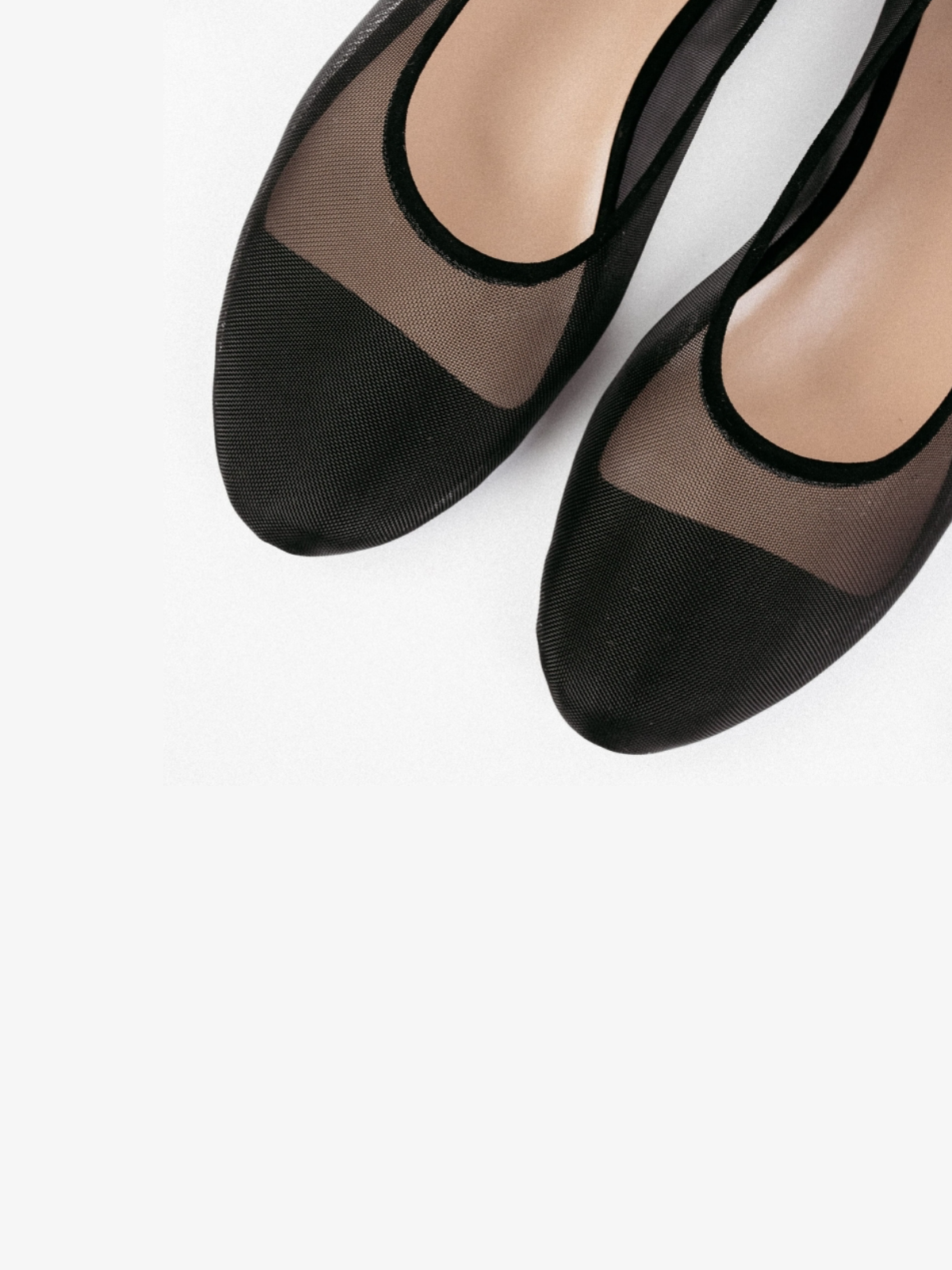 Round-Toe Slip-On Ballet Flats in Black Mesh