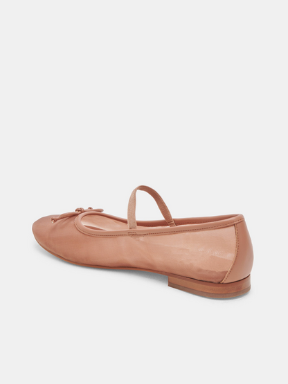 Bow Round-Toe Ballet Flats Mary Janes in Cider Mesh