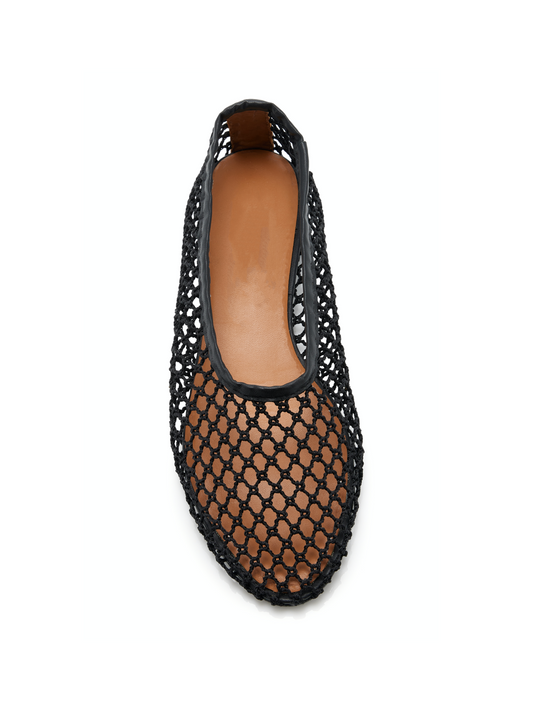 Black Mesh Crochet Boho Round-Toe Ballet Flats