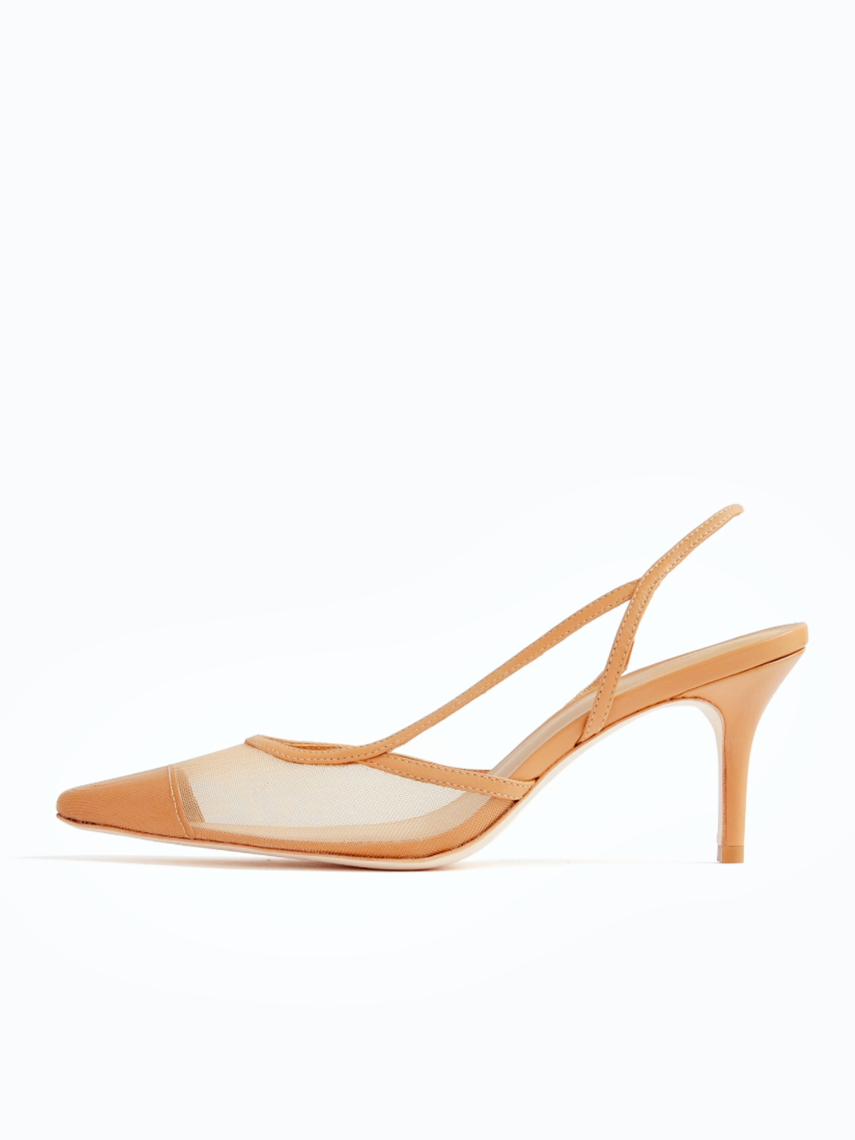 Orange Cut-Out Asymmetry Pointy High Heel Slingback Pumps in Mesh & Vegan Leather