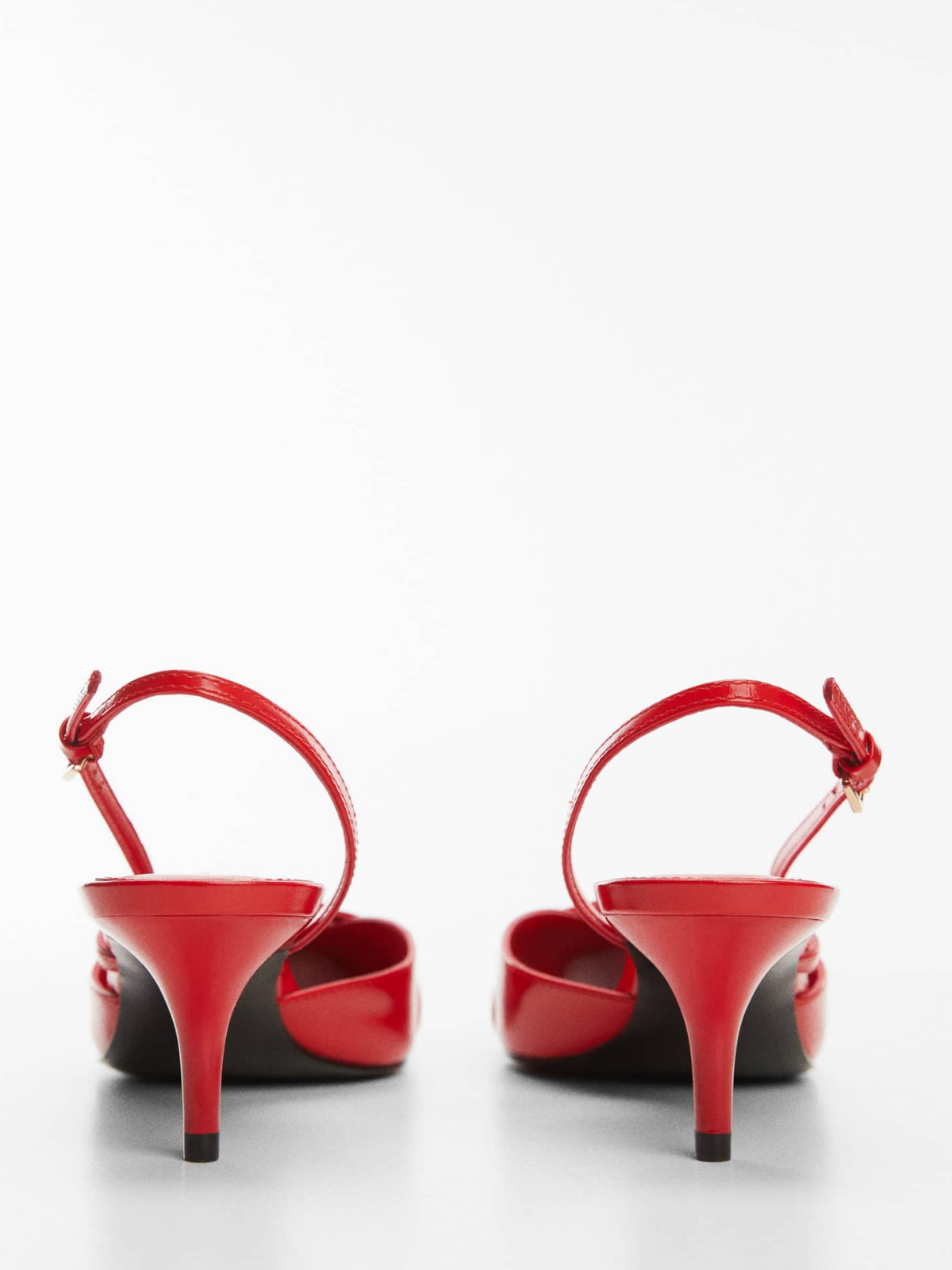 Red Vegan Leather Pointy Kitten Heeled Slingback Shoes With Buckles