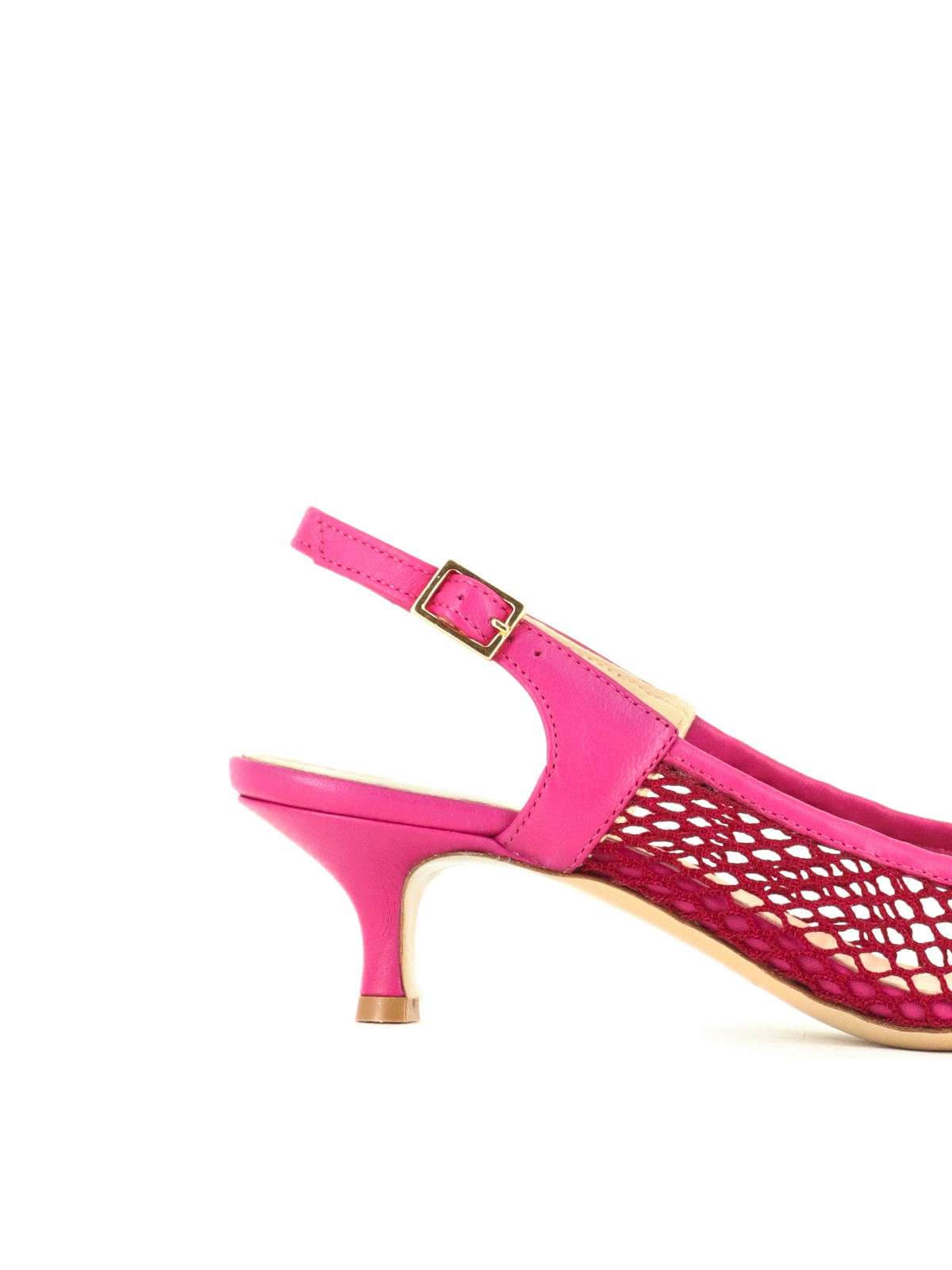 Hot Pink Pointy Kitten Heels Slingback Pumps in Fishnet & Vegan Leather