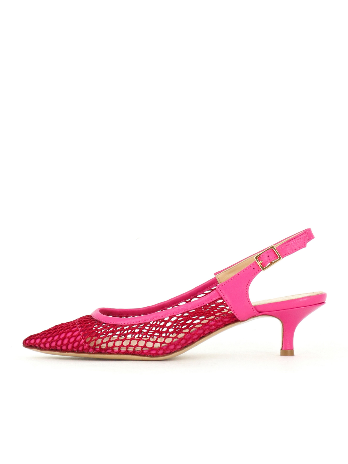 Hot Pink Pointy Kitten Heels Slingback Pumps in Fishnet & Vegan Leather