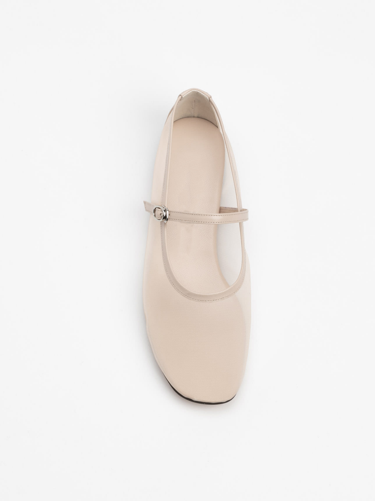 Nude Mesh Square-Toe Flats Mary Janes With Adjustable Strap