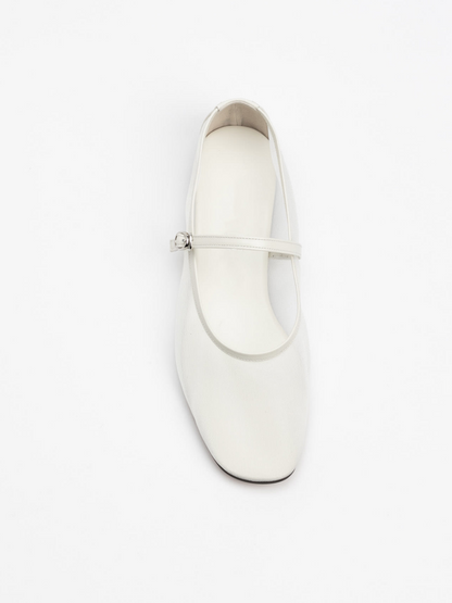 White Mesh Square-Toe Flats Mary Janes With Adjustable Strap