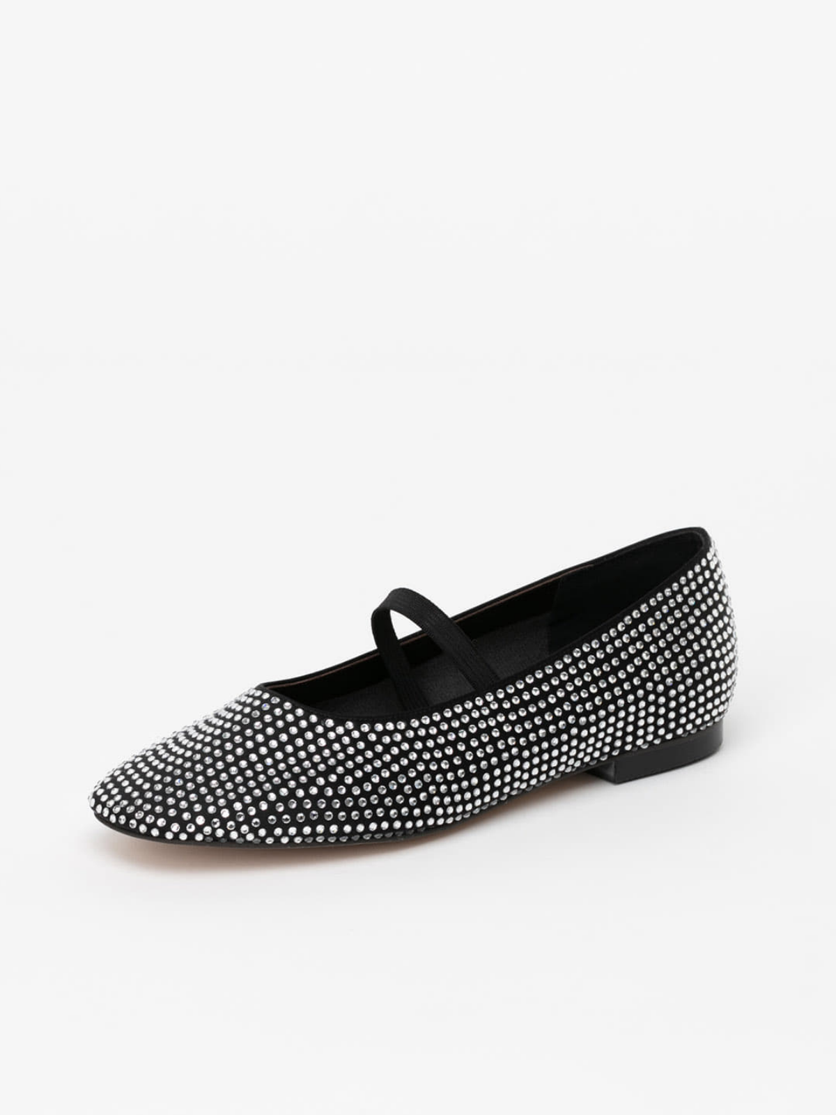 Full-Embellished Rhinestone Strass Flats Mary Janes in Black Satin